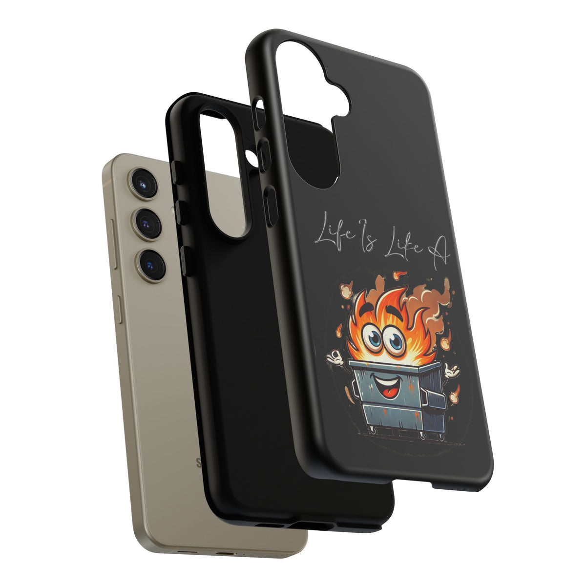 Cute Flaming Dumpster Phone Case — "Life Is Lit" Funny Burnout Phone Cover
