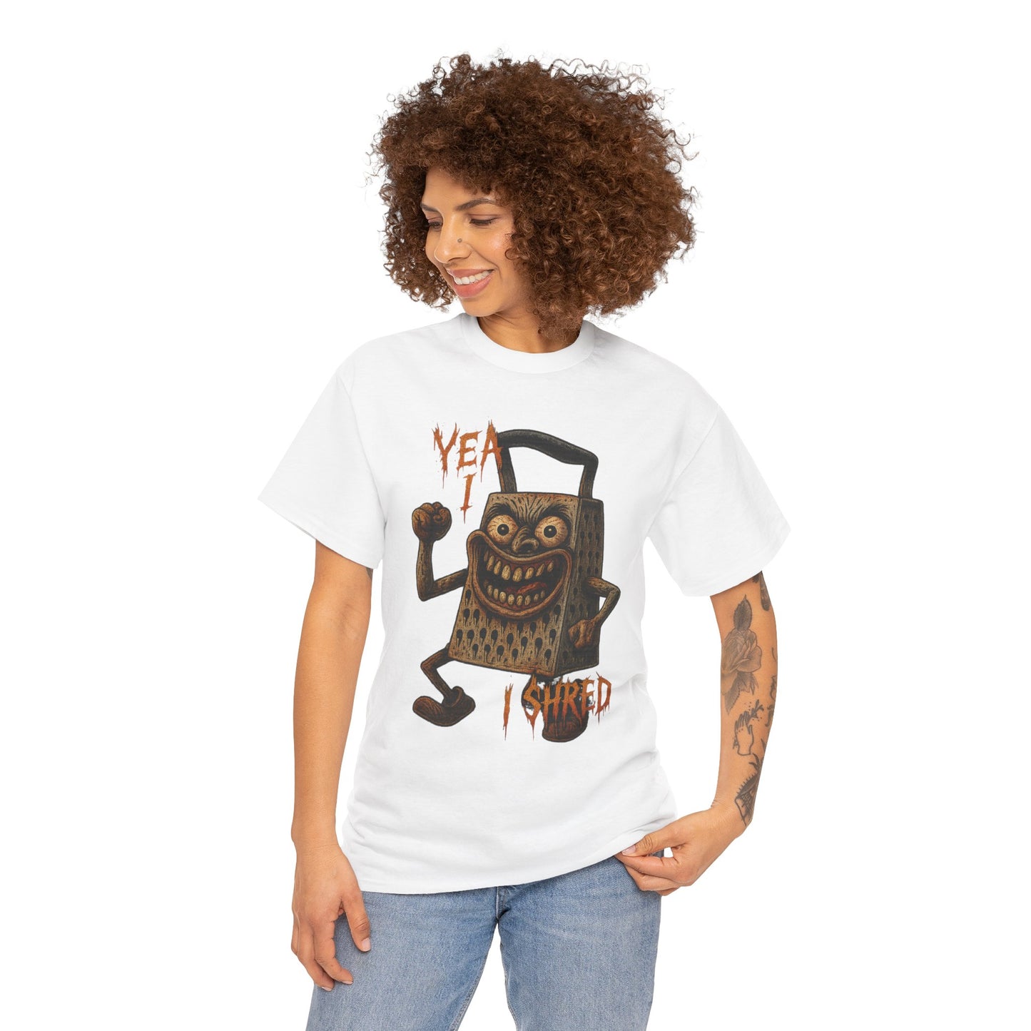 Yea I Shred – Evil Cheese Grater Funny Horror T-Shirt