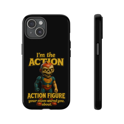 Action Figure Phone Case — "I'm the Action" Retro Skull Toy Design