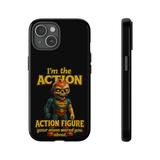 Action Figure Phone Case — "I'm the Action" Retro Skull Toy Design