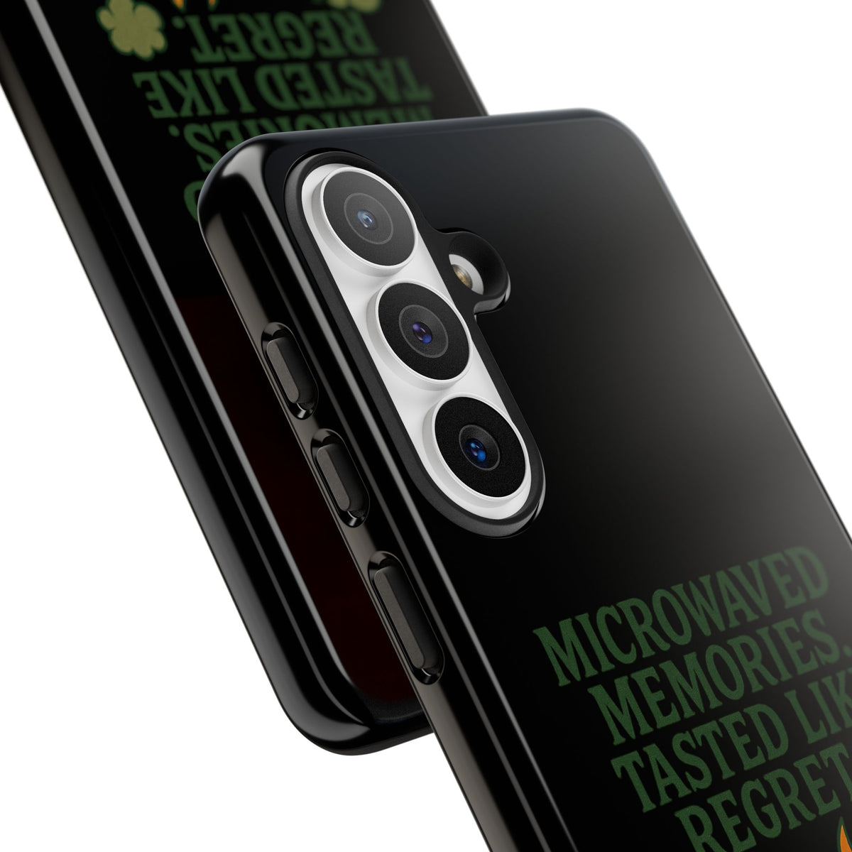 Microwaved Memories Phone Case — 'Microwaved Memories. Tasted Like Regret.' Retro Fire Design