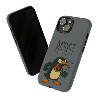 Resist Angry Penguin Phone Case — Protective iPhone Case with Bold Cartoon Design