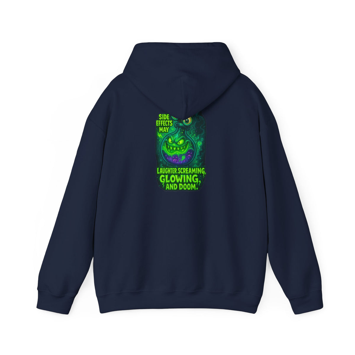 Glowing Green Monster Hoodie - "Causes Screaming, Glowing, and Doom" Graphic Pullover