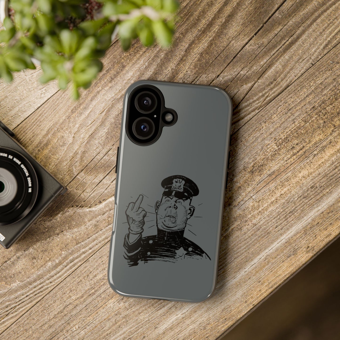 Vintage Cop Middle Finger Phone Case — Edgy Retro iPhone Protective Cover