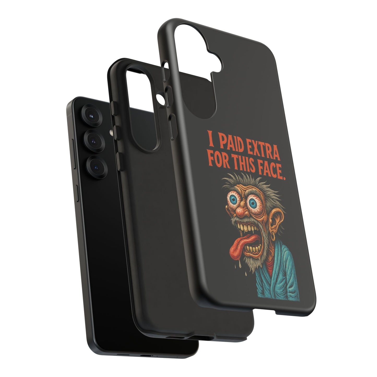 Funny ‘I Paid Extra For This Face’ Phone Case — Retro Horror Cartoon Design