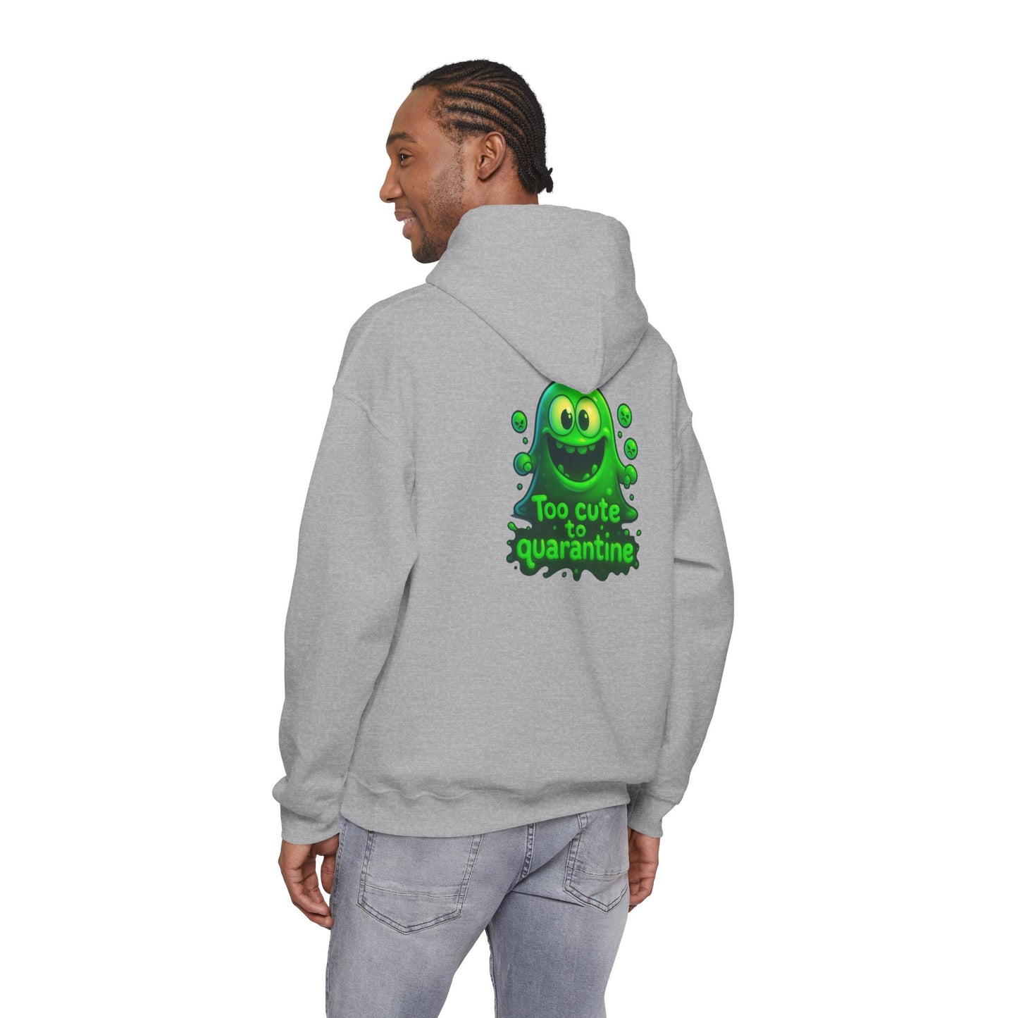 Too Cute to Quarantine Hoodie — Cute Green Slime Graphic Pullover