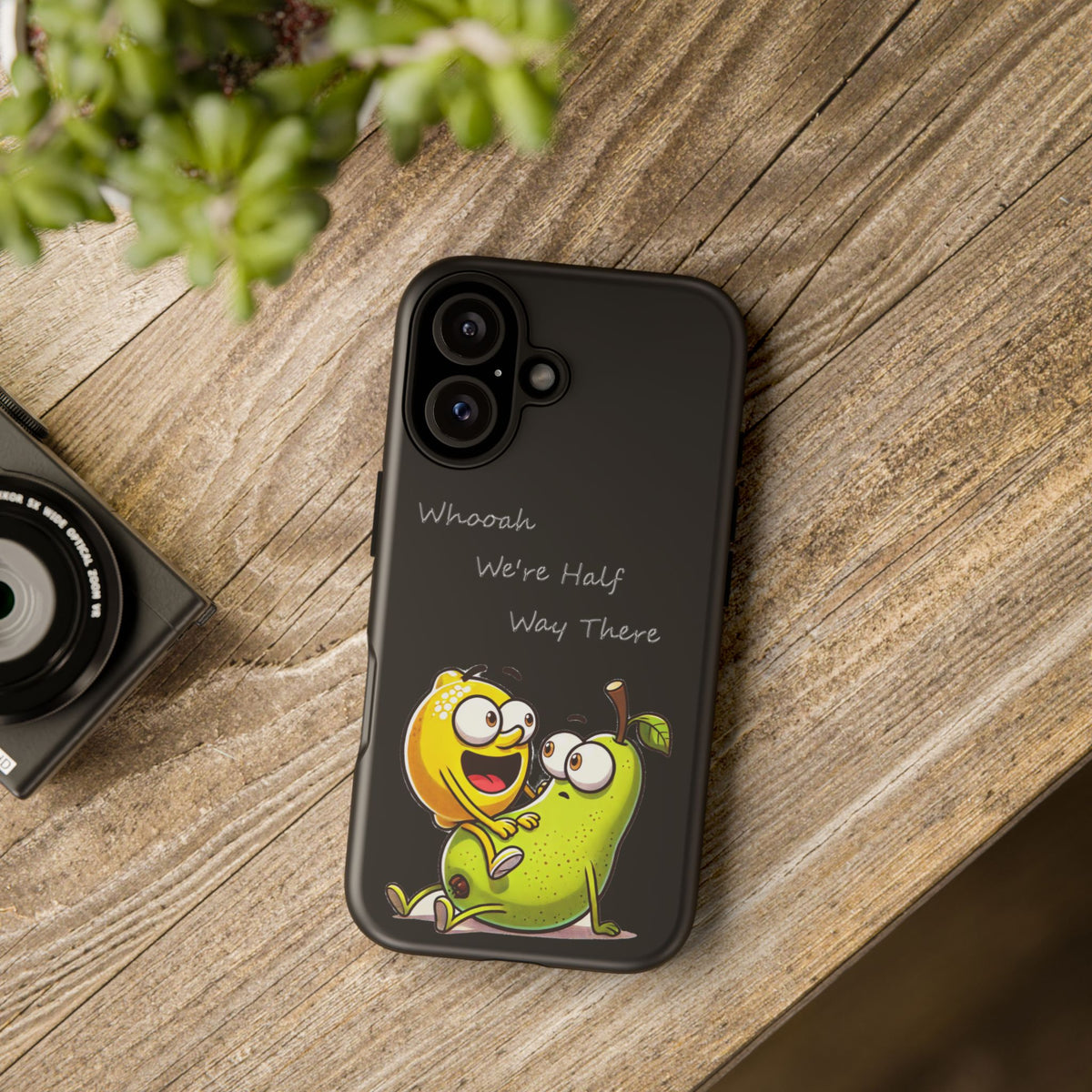 Phone Case - Playful Pear & Lemon Illustration with “Whooah We're Half Way There”
