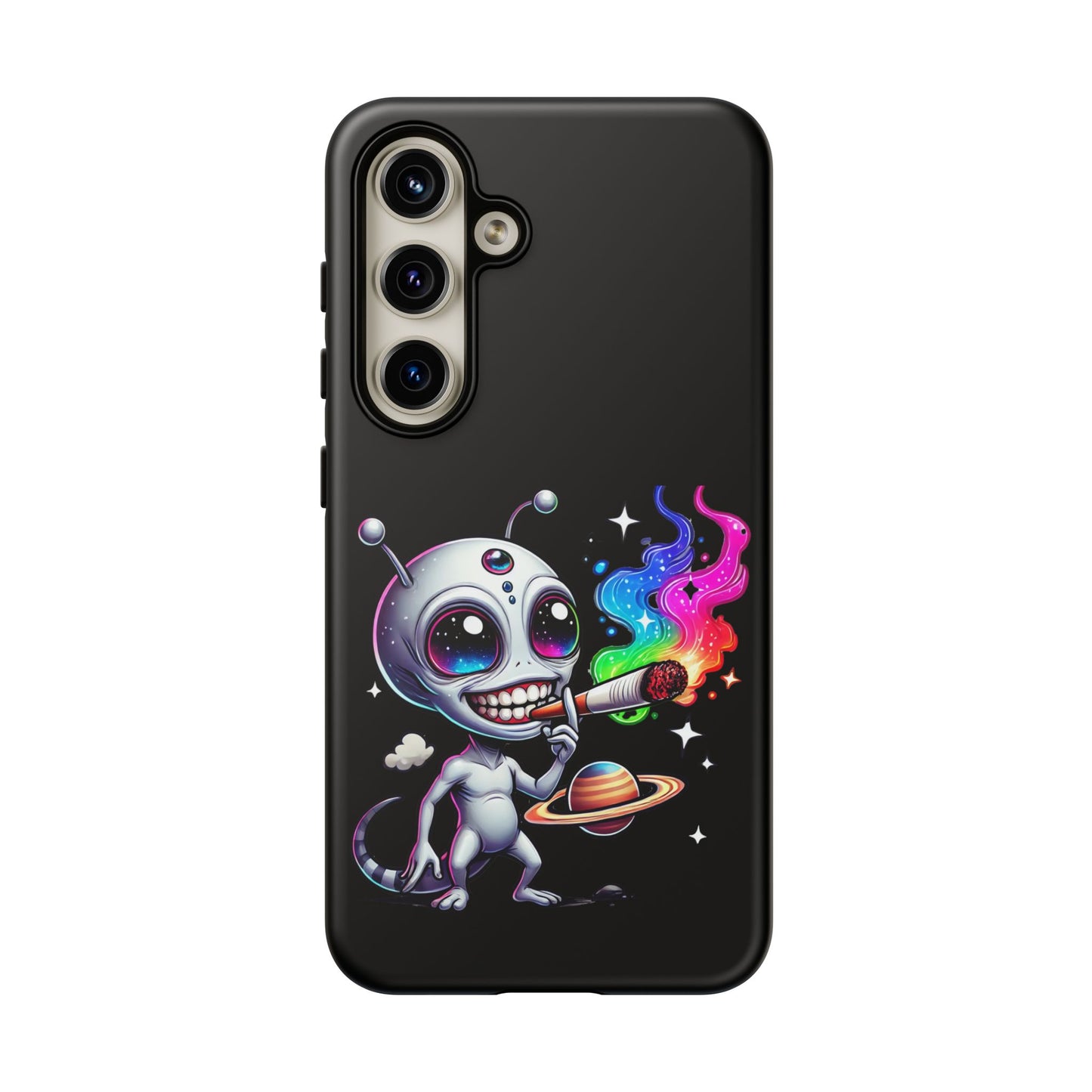 Alien Smoking Rainbow Galaxy Phone Case — Cute Cosmic Art Tough Case