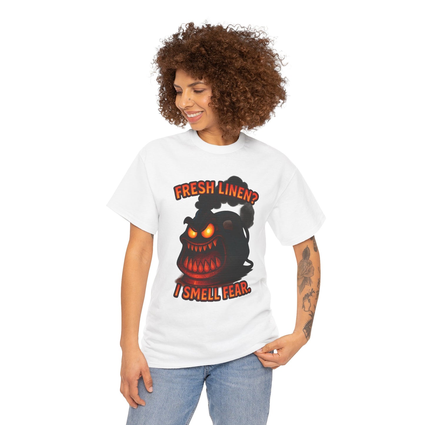 Fresh Linen? I Smell Fear Tee | Scary Laundry Monster Halloween Shirt