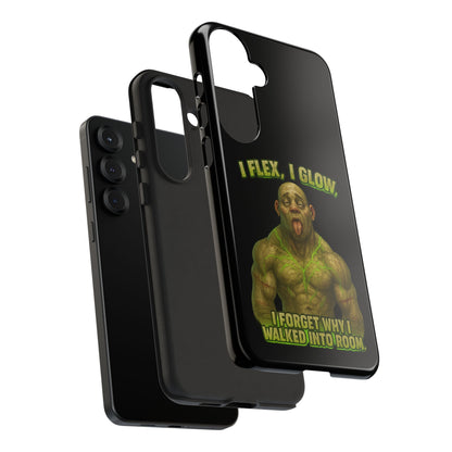 Funny Glow Gym Phone Case — "I Flex, I Glow" Humorous Bodybuilder Design