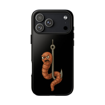 Angry Worm on Hook Phone Case – Funny Fishing Humor Protective Cover