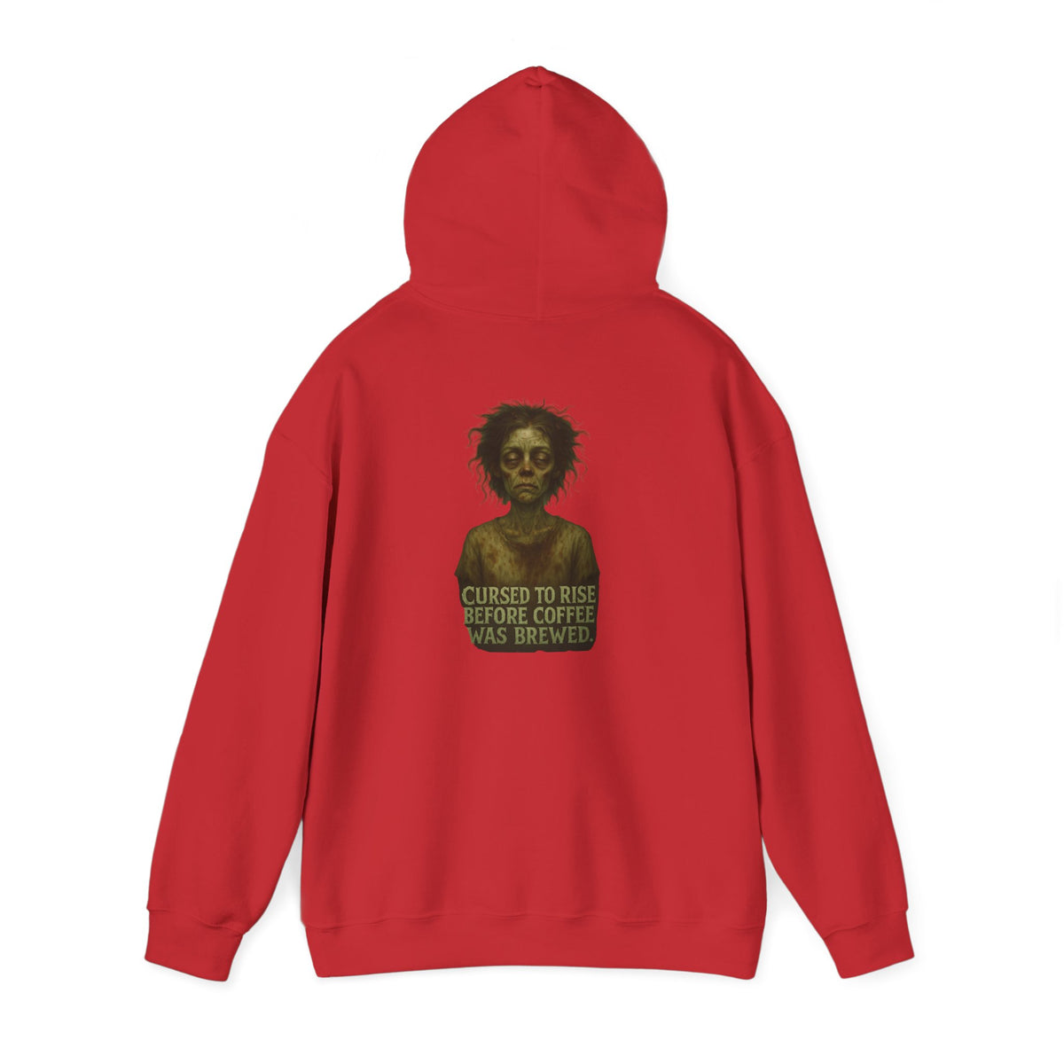 Hoodie — "Cursed to Rise Before Coffee Was Brewed" Goth Coffee Graphic Hooded Sweatshirt