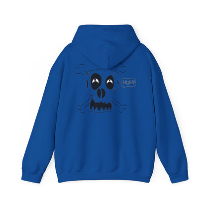Skull & Crossbones 'Huh?' Hoodie – Edgy Cartoon Skull Back Graphic Sweatshirt