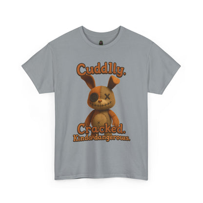 T‑Shirt — "Cuddly. Cracked. Kinda dangerous." Distressed Bunny Graphic Tee