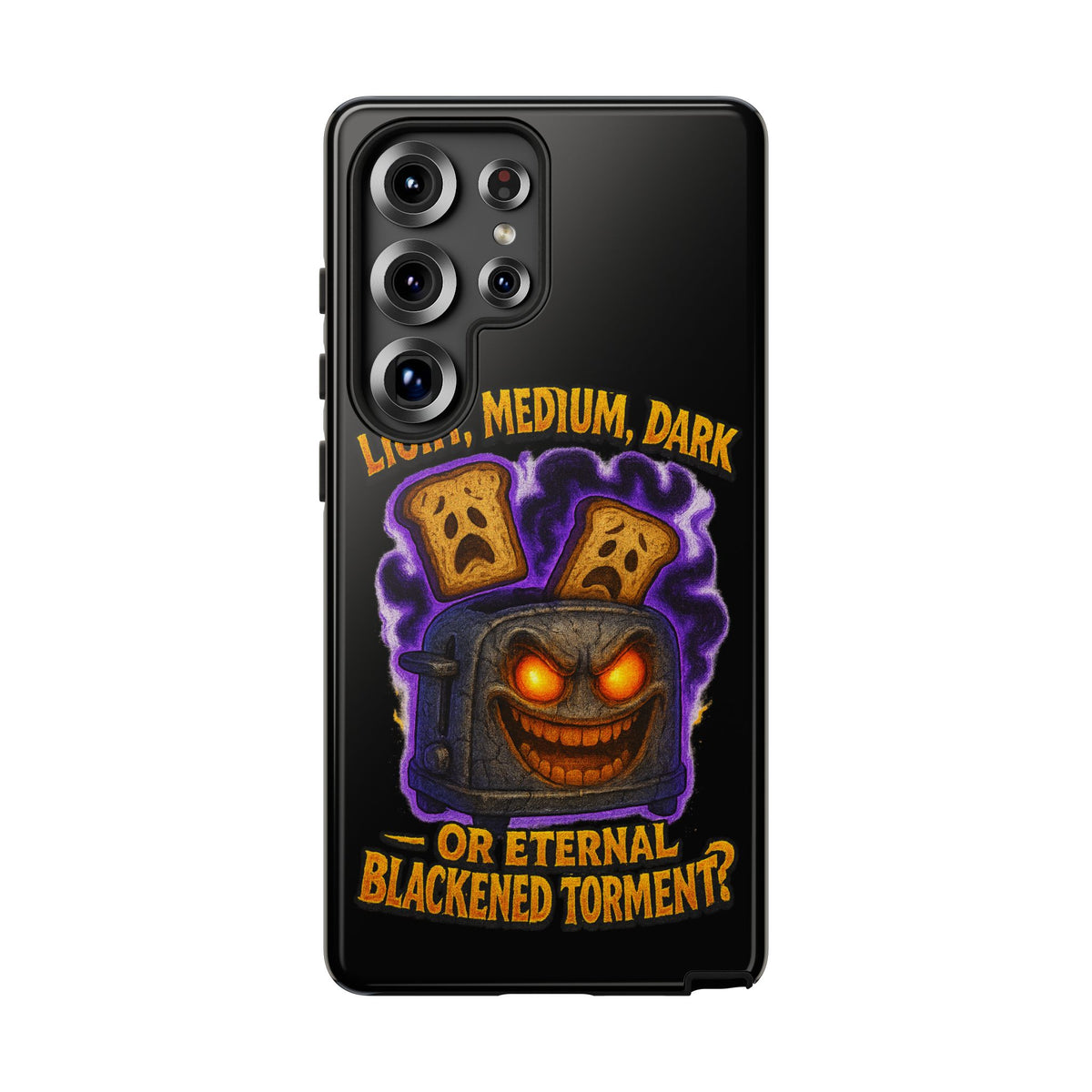 Phone Case — 'Light, Medium, Dark or Eternal Blackened Torment?' Spooky Toast & Toaster Horror Design