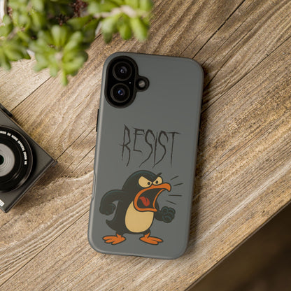 Resist Angry Penguin Phone Case — Protective iPhone Case with Bold Cartoon Design