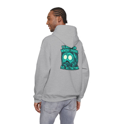 Panic Fish Hoodie — "I Lean Up When I Panic...So All The Time" Graphic Pullover
