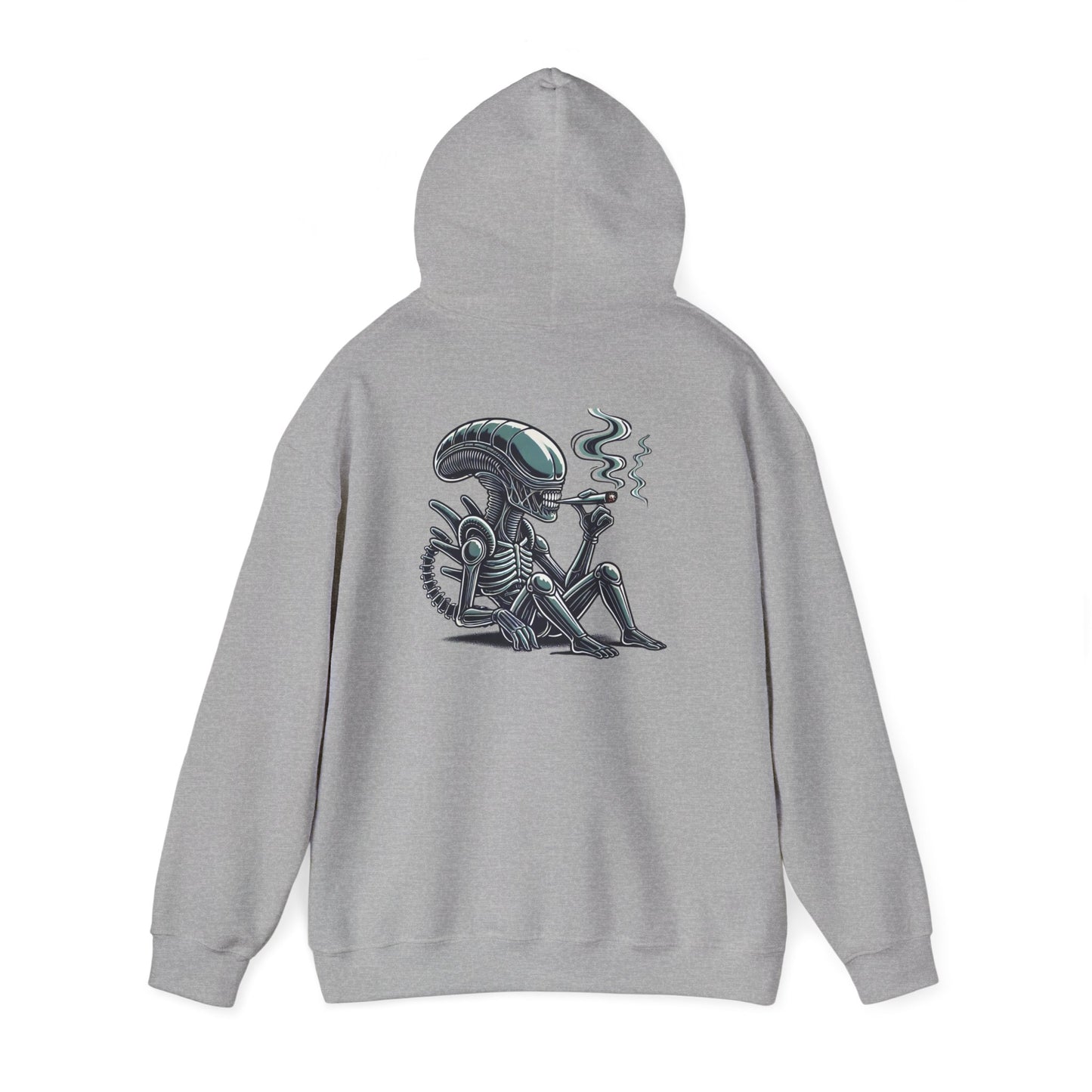 Alien Chill Hoodie – Retro Smoking Xenomorph Graphic Pullover