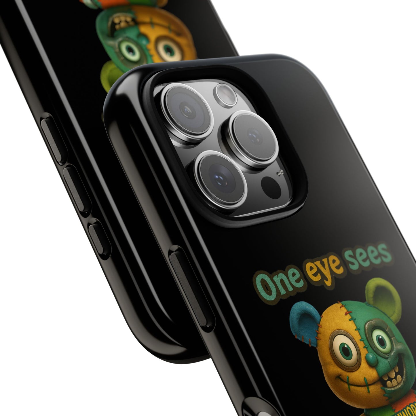 Phone Case — 'One Eye Sees, The Other Sees Your Browser History' Patchwork Bear Design