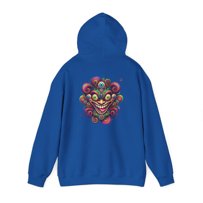 Psychedelic Smiling Jester Hoodie – Colorful Trippy Festival Sweatshirt