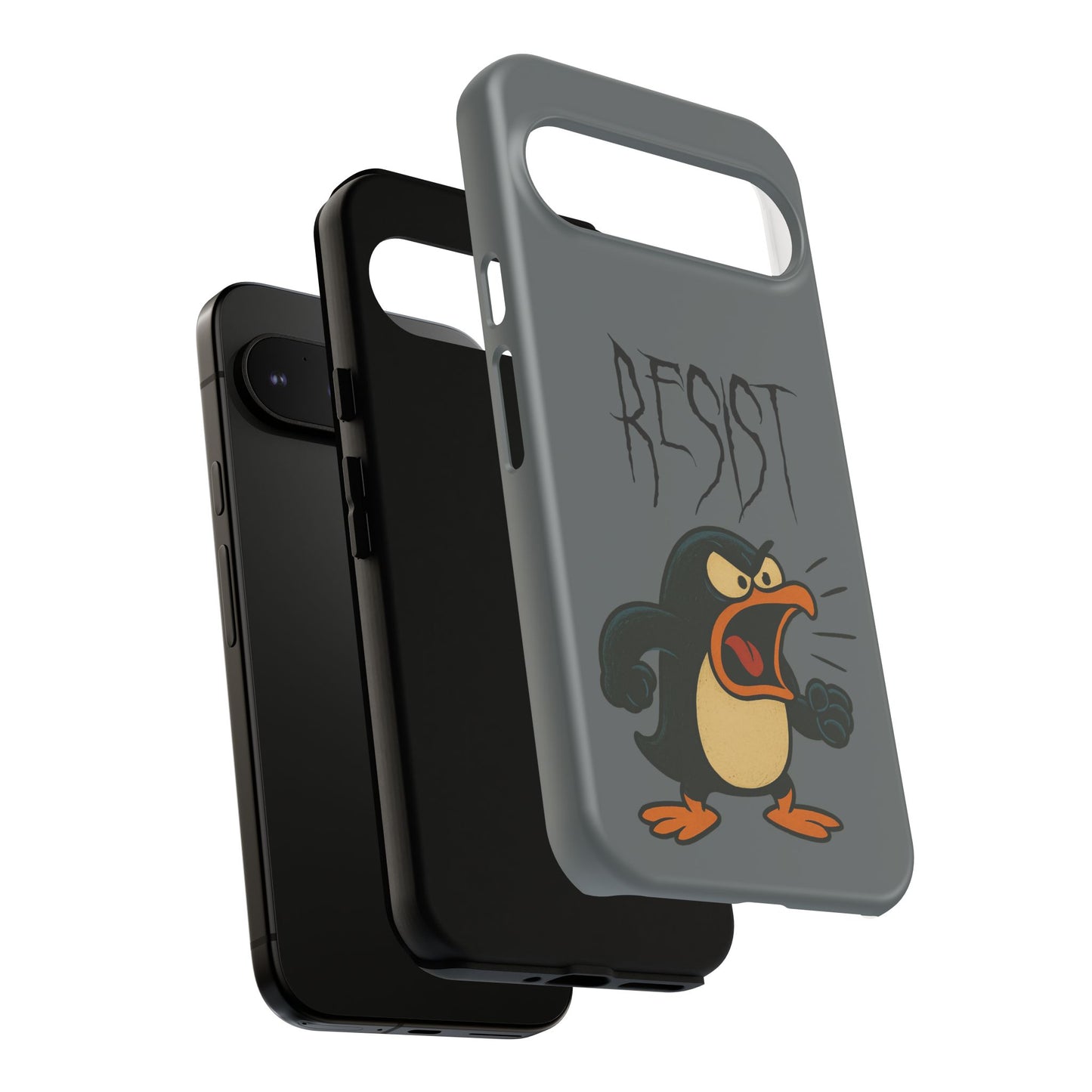 Resist Angry Penguin Phone Case — Protective iPhone Case with Bold Cartoon Design