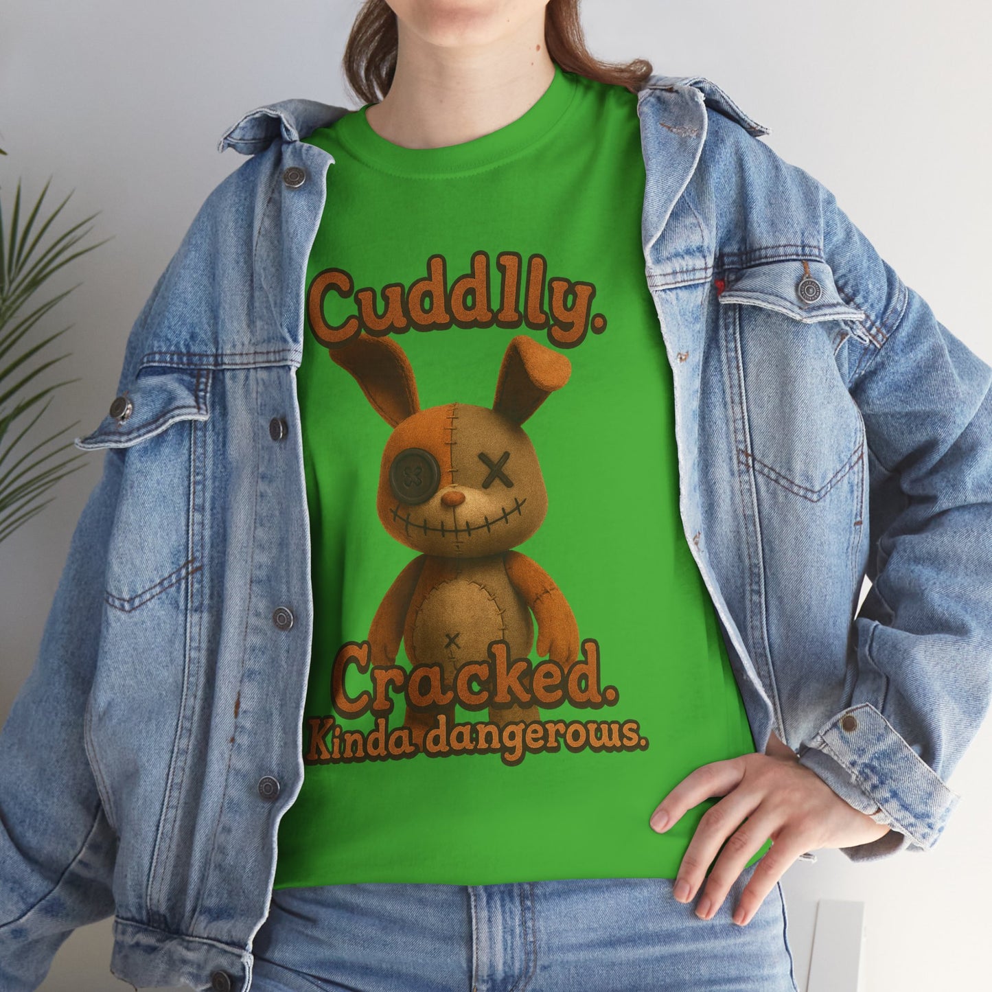 T‑Shirt — "Cuddly. Cracked. Kinda dangerous." Distressed Bunny Graphic Tee