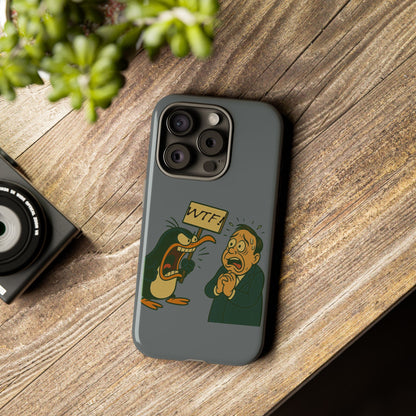 Phone Case - Cartoon Penguin Yelling 'WTF' at Shocked Man, Funny Protective iPhone Cover