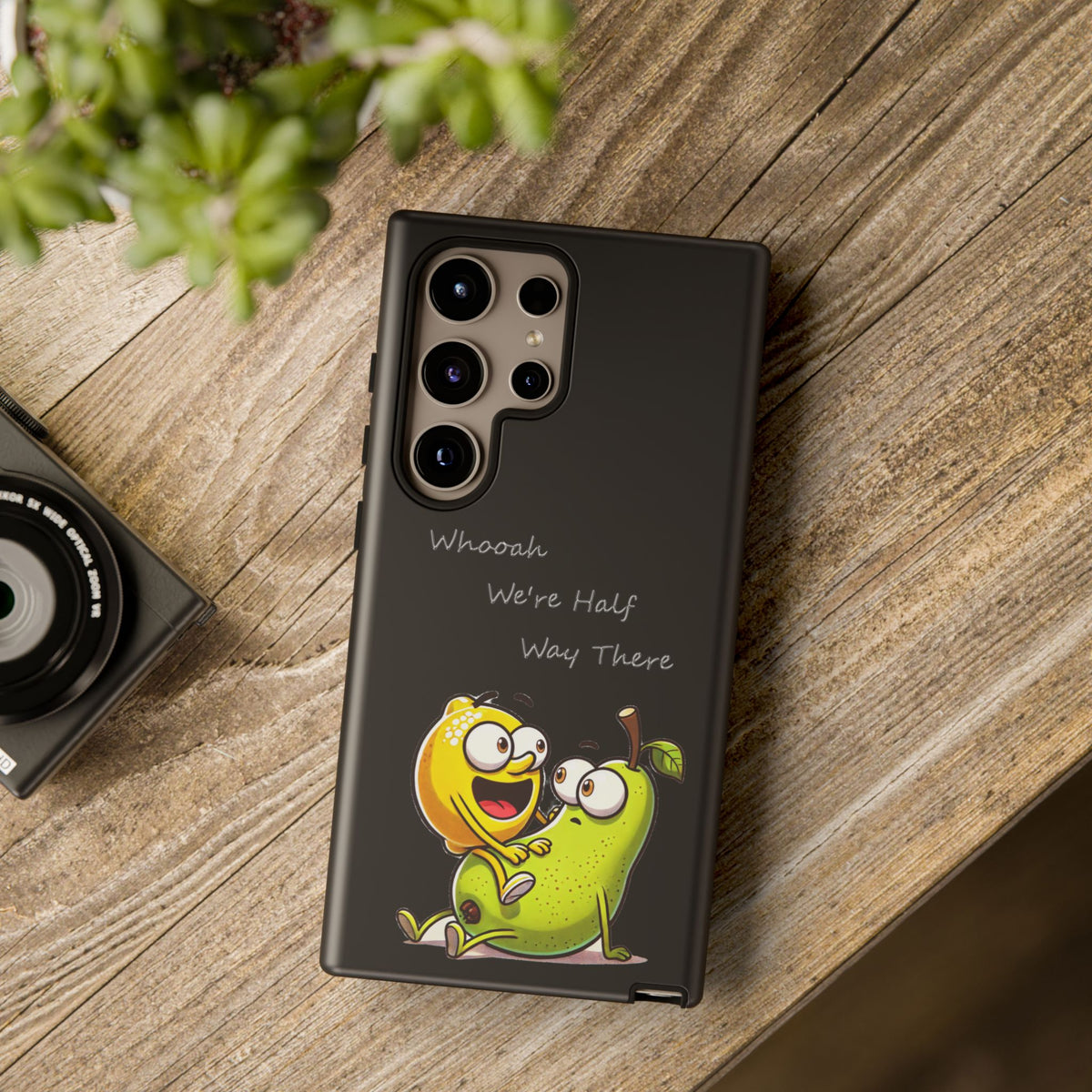 Phone Case - Playful Pear & Lemon Illustration with “Whooah We're Half Way There”