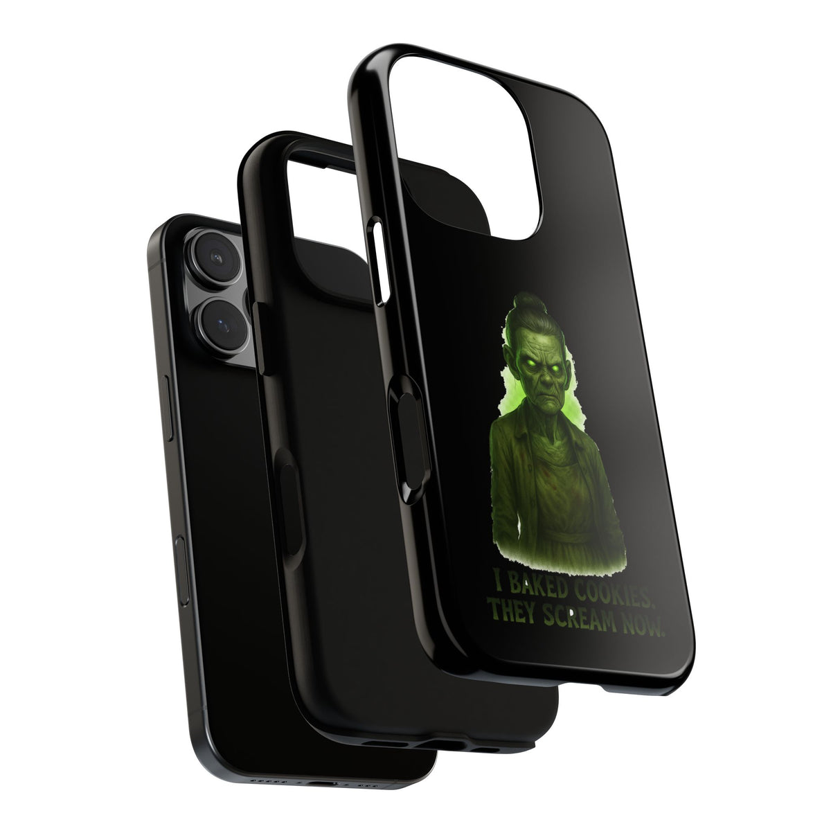 Spooky Green Ghost Phone Case — "I Baked Cookies, They Scream Now" Horror iPhone Cover