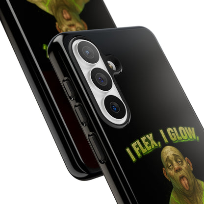 Funny Glow Gym Phone Case — "I Flex, I Glow" Humorous Bodybuilder Design