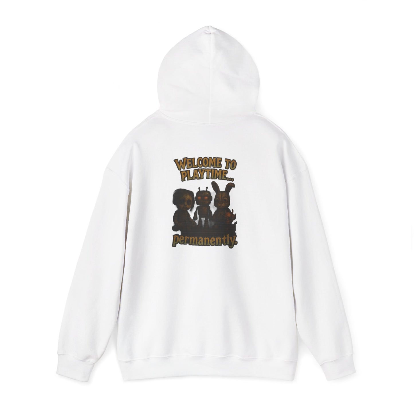 Hoodie — 'Welcome Playtime Permanently' Vintage Horror Character Back Graphic