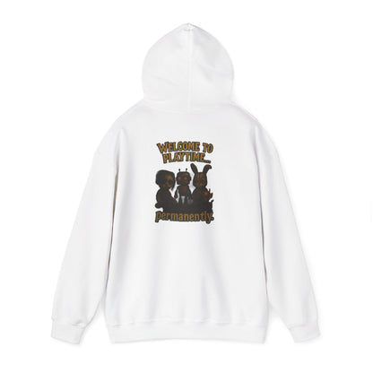 Hoodie — 'Welcome Playtime Permanently' Vintage Horror Character Back Graphic