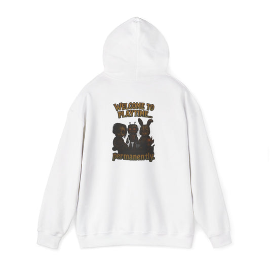 Hoodie — 'Welcome Playtime Permanently' Vintage Horror Character Back Graphic