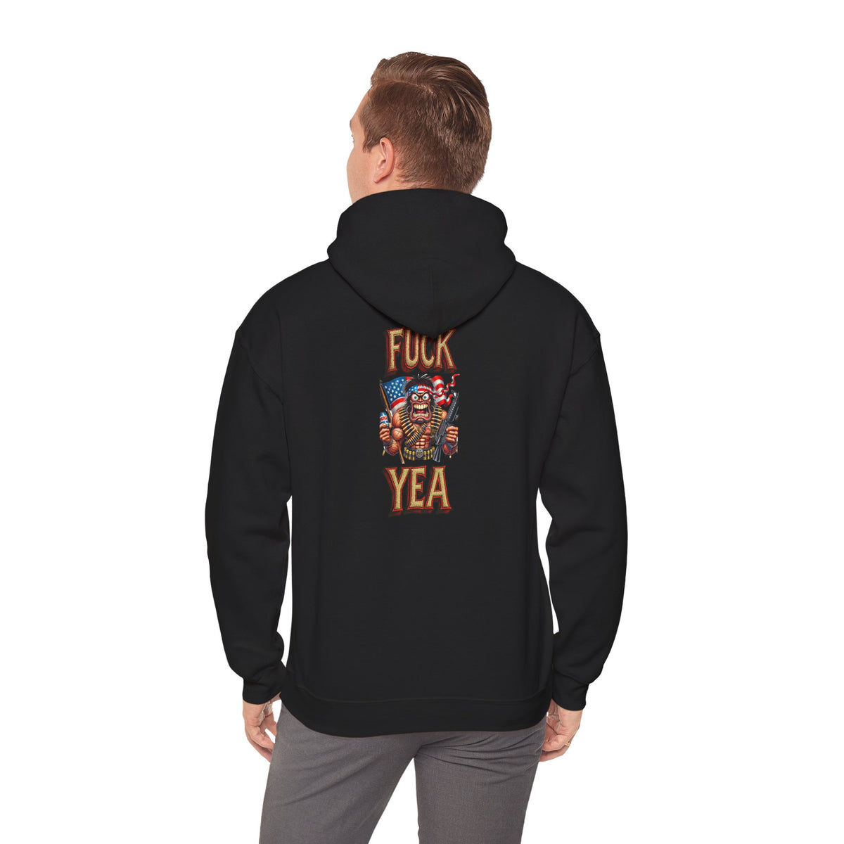 Hoodie - 'F*** Yea' Retro Eagle American Flag Graphic Pullover