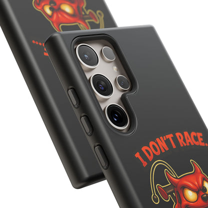 I Don't Race I Chase Phone Case — Cartoon Demon Hot Rod Design