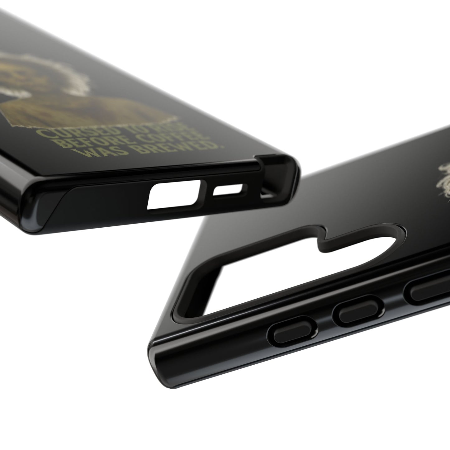 Phone Case — “Cursed to Rise Before Coffee Was Brewed” Goth Horror Design