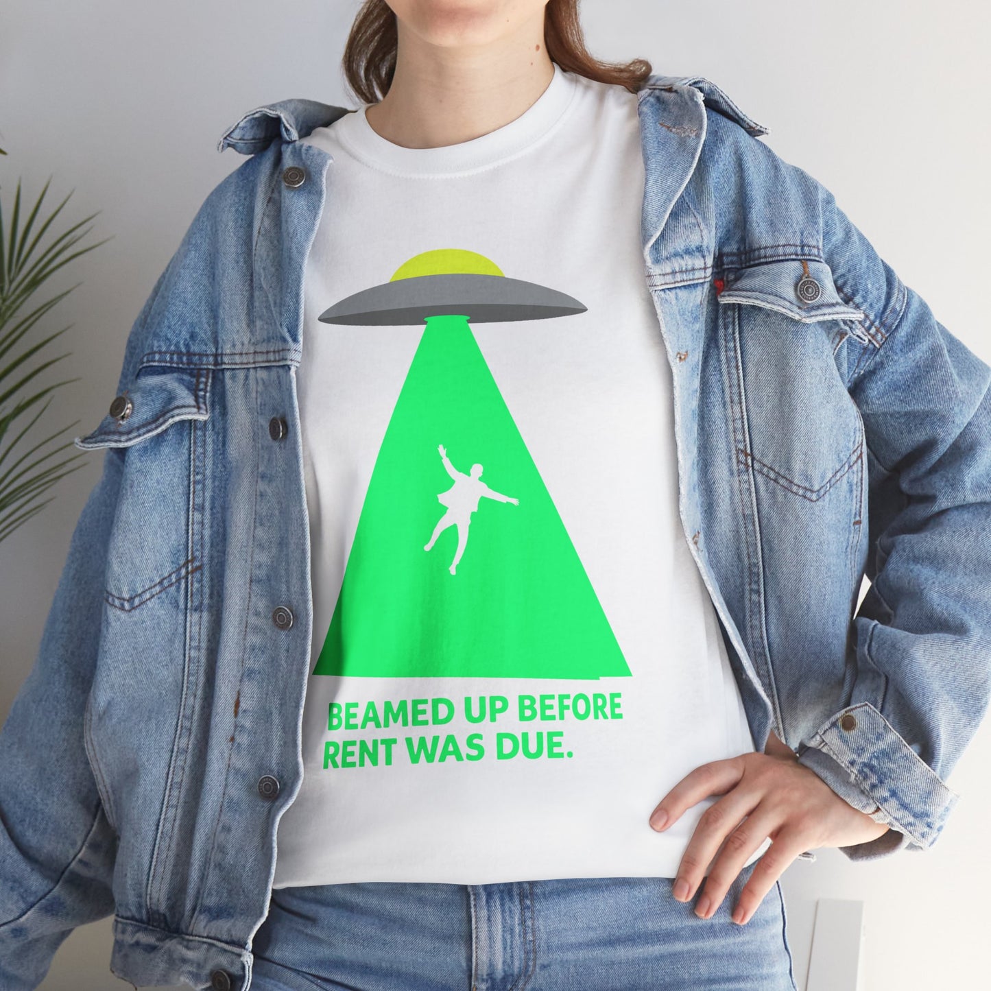 Beamed Up Before Rent Was Due – Funny UFO Alien Abduction T-Shirt