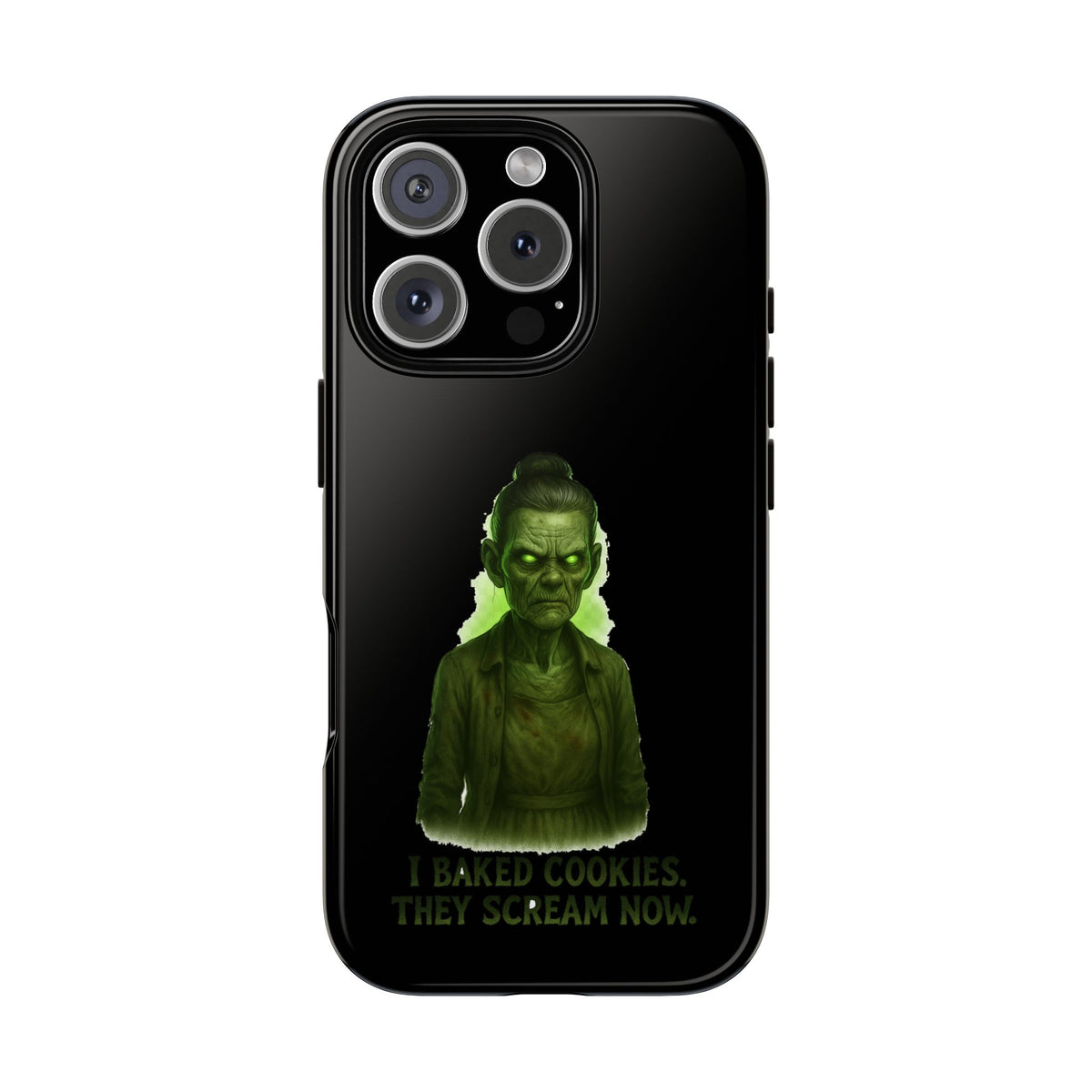 Spooky Green Ghost Phone Case — "I Baked Cookies, They Scream Now" Horror iPhone Cover
