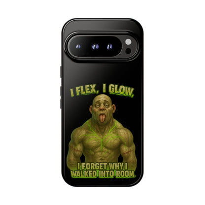 Funny Glow Gym Phone Case — "I Flex, I Glow" Humorous Bodybuilder Design