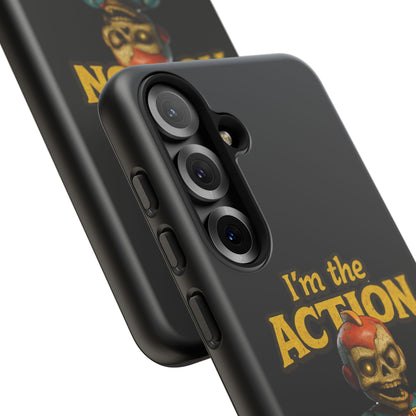 Action Figure Phone Case — "I'm the Action" Retro Skull Toy Design