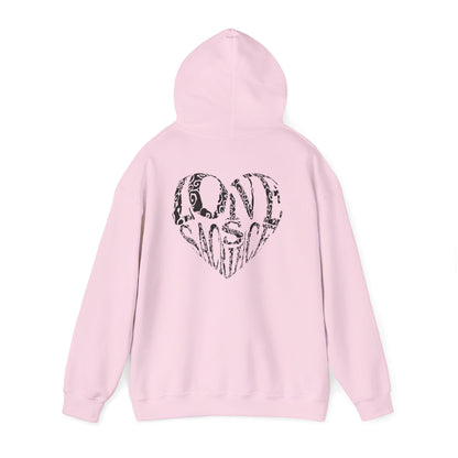 Hoodie — Black Heart Typography “Love” Graphic Pullover