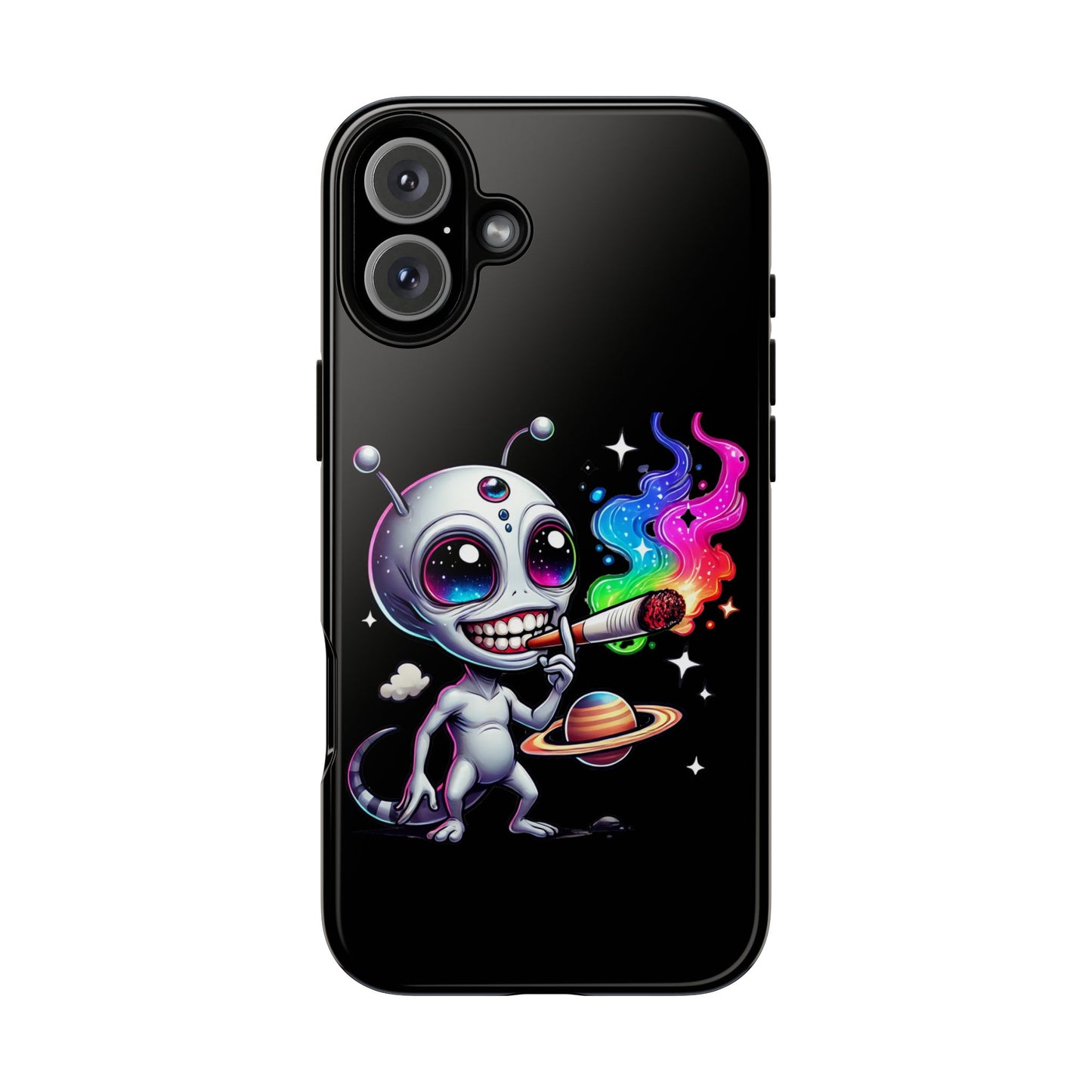 Alien Smoking Rainbow Galaxy Phone Case — Cute Cosmic Art Tough Case