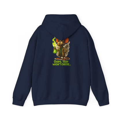 Chemistry Mouse Hoodie — "Oops, That Wasn't Cheese" Cute Scientist Graphic