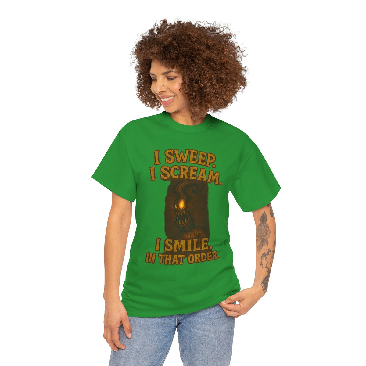 Creepy Pumpkin Lantern I Sweep I Scream I Smile T-Shirt