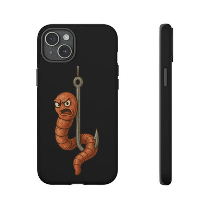 Angry Worm on Hook Phone Case – Funny Fishing Humor Protective Cover