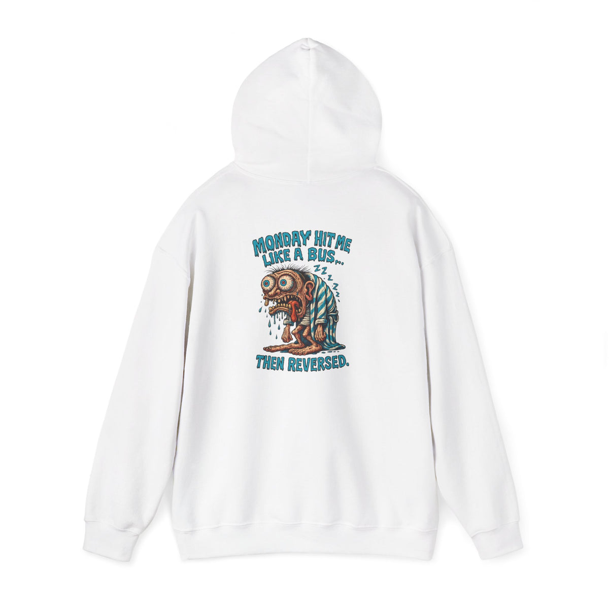 Hoodie — "Monday Hit Me Like a Bus... Then Reversed" Retro Skull Graphic Hoodie