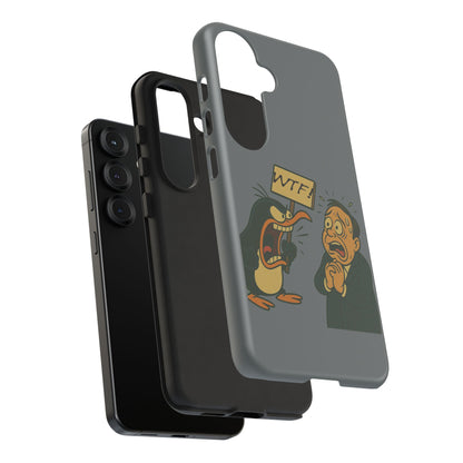 Phone Case - Cartoon Penguin Yelling 'WTF' at Shocked Man, Funny Protective iPhone Cover