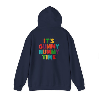 Gummy Nummy Time Hoodie — Colorful Retro Candy Phrase Pullover