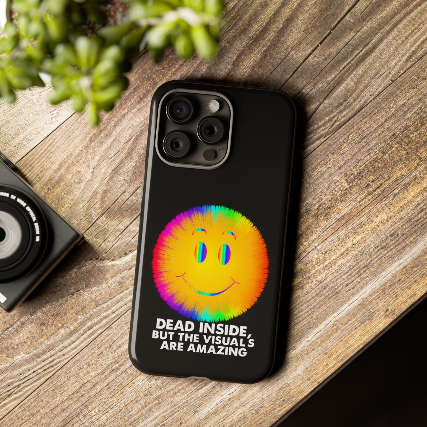 Phone Case — 'Dead Inside, But the Visuals Are Amazing' Rainbow Smiley