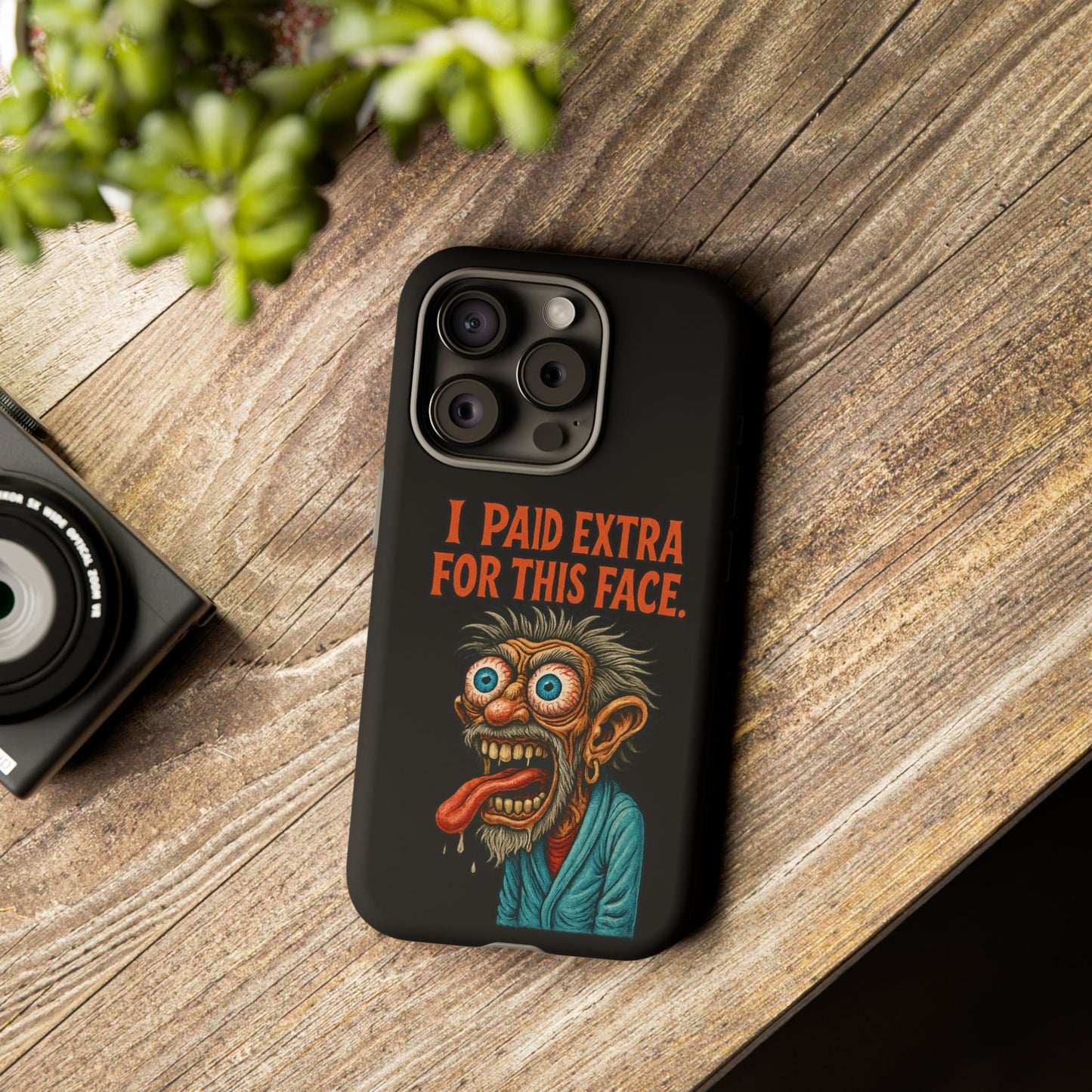 Funny ‘I Paid Extra For This Face’ Phone Case — Retro Horror Cartoon Design